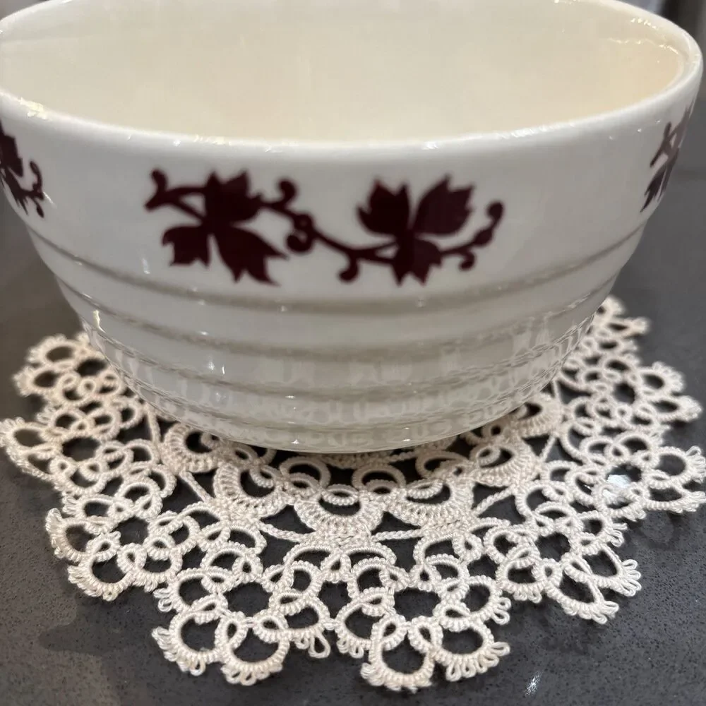 Vintage Universal Potteries Beehive Bowl With Maroon Maple Leaf Design. USA Made